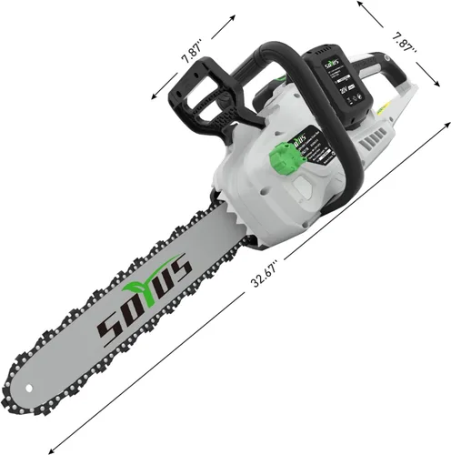 Miniatura 8 de SOYUS Motosierra inalámbrica sin escobillas de 40 V y 16 pulgadas con batería y cargador, motosierra a pilas con tensión automática y lubricación