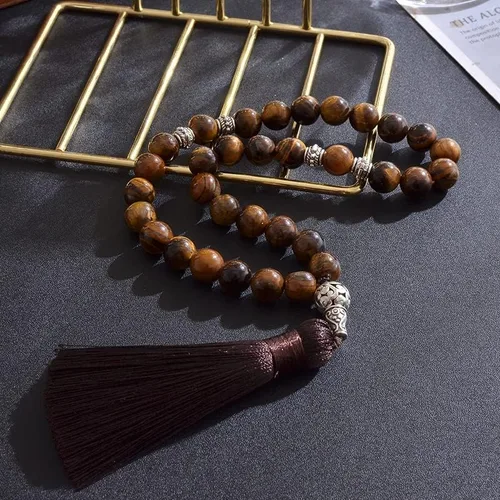 Miniatura 4 de Pulsera de 33 cuentas de oración con 33 cuentas de oración para hombres y mujeres, color ónix negro y amarillo (ojo de tigre de 0.394in)