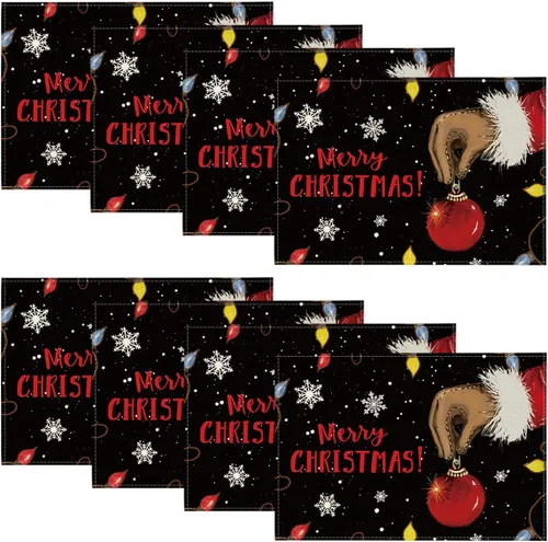 Miniatura 8 de Artoid Mode Juego de 4 manteles individuales con diseño de bola de Navidad, 12 x 18 pulgadas, color negro, para decoración de fiestas, cocina