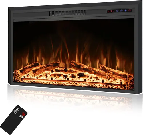 Miniatura 14 de Inserto de chimenea eléctrica de 26 pulgadas de ancho, 6 niveles de brillo, 5 velocidades de llama, 62-82 ℉, temporizador y control remoto, chimenea
