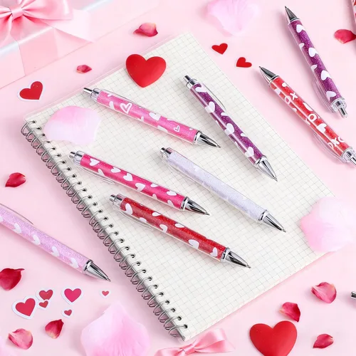 Miniatura 7 de Yeaqee 48 bolígrafos para el día de San Valentín, bolígrafos retráctiles de corazones coloridos a granel, regalos de fiesta de corazón dulce, 0.039
