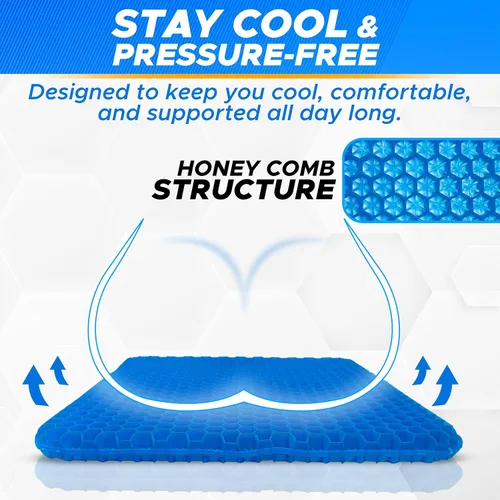 Miniatura 5 de EcoNour Cojín de asiento de gel para sentarse prolongadamente – Azul Cojín de gel de panal de doble capa para silla de oficina, coche y silla
