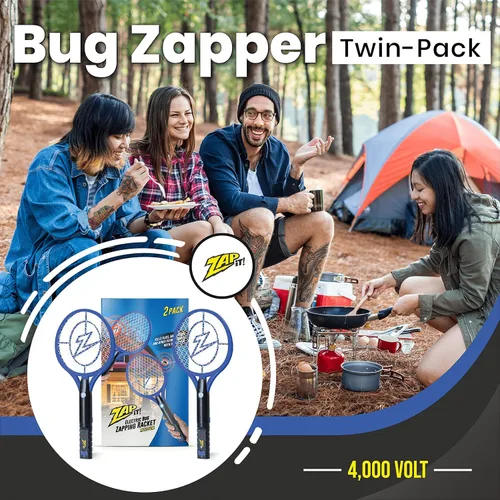 Miniatura 2 de Zap It Bug Zapper - Raqueta mata mosquitos recargable de 4000 voltios, cable de carga USB, Paquete de 2 Amarillo