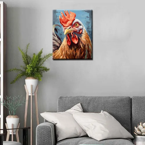 Miniatura 3 de Tucocoo Pintura de gallo rojo por números para adultos, divertida pintura al óleo digital de animales de granja, marco, kits de pintura de pollo