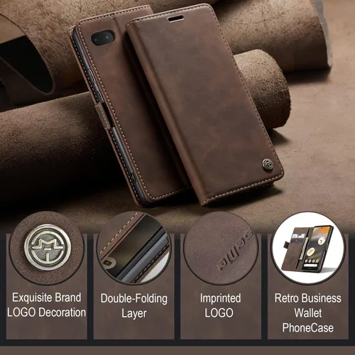 Miniatura 6 de Kowauri Funda para Google Pixel 6A, diseño clásico de piel con cierre magnético, con ranura para tarjetero, a prueba de golpes, funda protectora Café