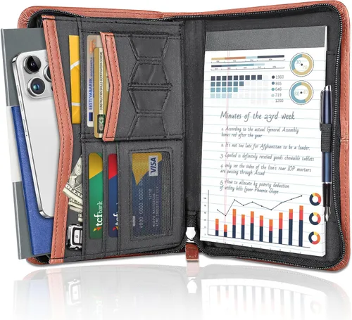 Miniatura 9 de Portfolio Business for Men - Carpeta de padfolio de 10 x 13.5 pulgadas con cremallera, cartera de piel sintética para currículum, documentos