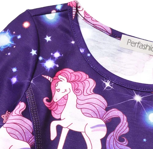 Miniatura 10 de Perfashion Vestidos a juego para niñas y muñecas sin mangas/manga larga, acampanados, faldas de fiesta de unicornio