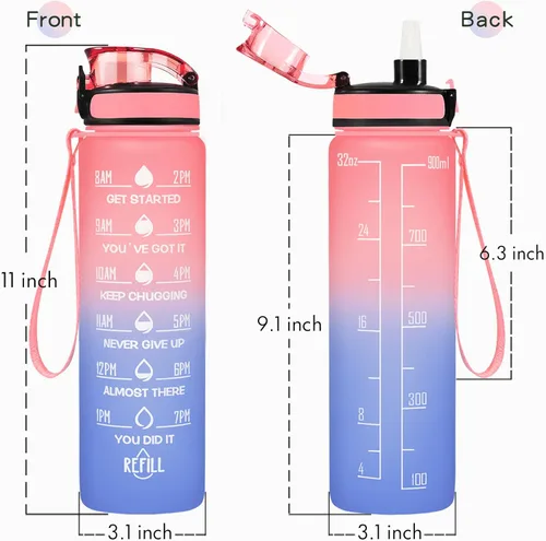 Miniatura 3 de Enerbone Botella de Agua, A Prueba de Fugas Sin BPA y Tóxicos, Botella de Agua Motivacional con Horarios para Beber y Pajita, Botella de Agua