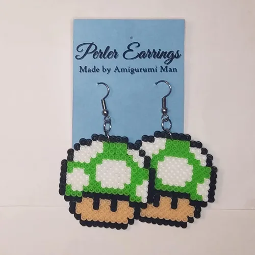 Miniatura 4 de Pendientes de hongos Perler – Orejas de acero inoxidable – 1UP / Power Up Setas