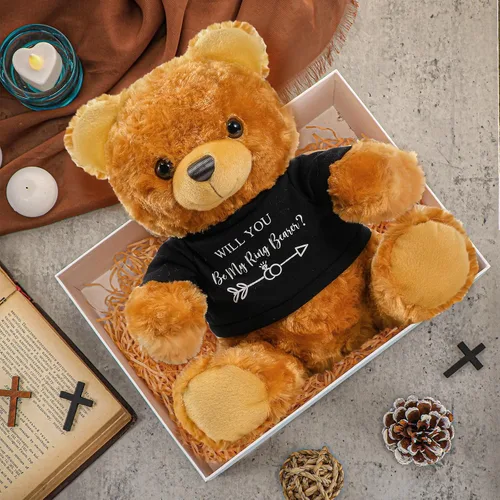 Miniatura 3 de Jexine 2 piezas de peluche de oso de boda de 10 pulgadas con texto en inglés "Will You Be My Flower Gril Bear Bearer", regalo de propuesta de novia