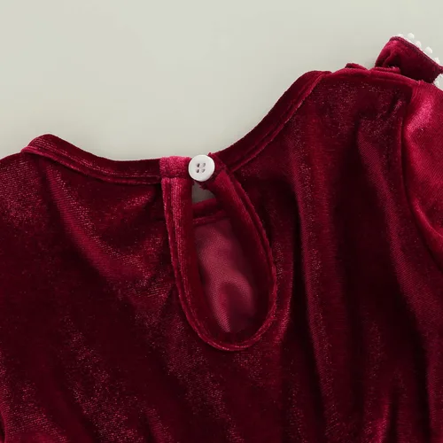 Miniatura 6 de Trajes de Navidad para niñas pequeñas, vestido de manga larga, falda vintage de encaje de una pieza, vestido de fiesta de terciopelo rojo, vestido