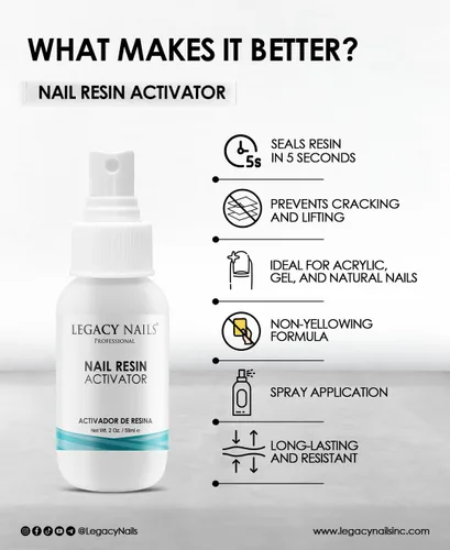 Miniatura 2 de Legacy Nails Profesional - Activador de resina para uñas, espray para sistemas de uñas acrílicas y de gel, activador adhesivo de uñas de secado
