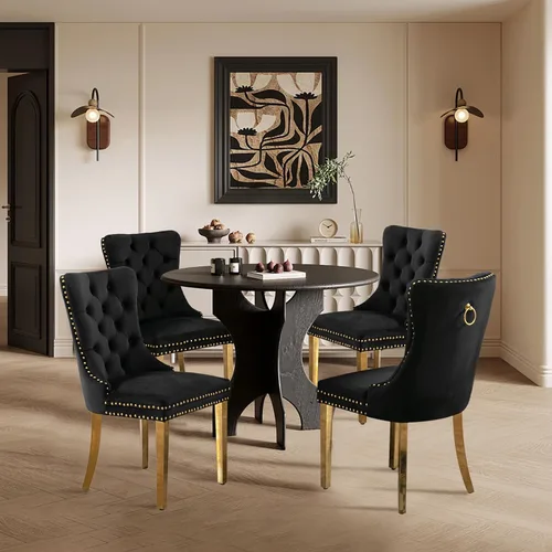 Miniatura 41 de Juego de 2 sillas de comedor tapizadas de terciopelo, sillas laterales de cocina de estilo moderno con ribete de cabeza de clavo y patas de madera