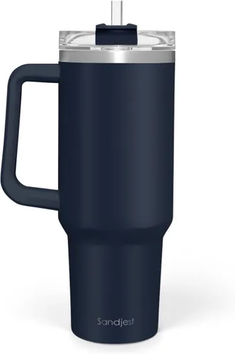 Miniatura 19 de SANDJEST Taza con bandera americana con asa, taza de café de acero inoxidable con aislamiento de 40 oz con tapa y pajita, regalos de América