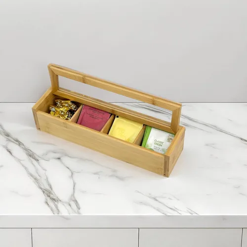Miniatura 7 de Bam & Boo - Organizador de cajas de almacenamiento de especias y condimentos de bambú natural con tapa transparente (8 compartimentos)