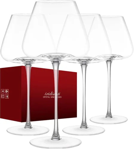 Juego de 4 copas de vino de cristal sopladas a mano de 23.5 onzas para Pinot Noir, Borgoña, Burdeos, vasos de cristal grandes sin plomo con diseño