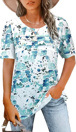 Miniatura 40 de JomeDesign - Camisetas casuales de verano para mujer, manga corta, cuello redondo, manga abullonada