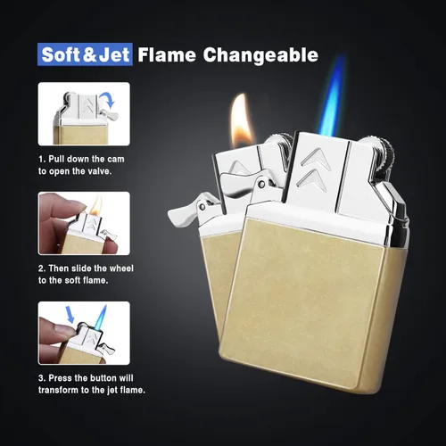 Miniatura 3 de YUSUD Encendedor de butano, inserto de encendido de butano recargable, doble antorcha con llama de chorro y llama suave amarilla, los mejores