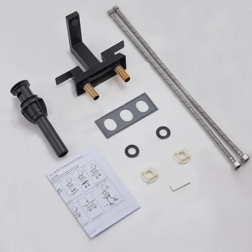 Miniatura 8 de KINGO HOME Grifo central de baño negro de 2 asas, grifo de lavabo de baño negro mate de 4 pulgadas, grifos de tocador modernos para fregadero, grifo