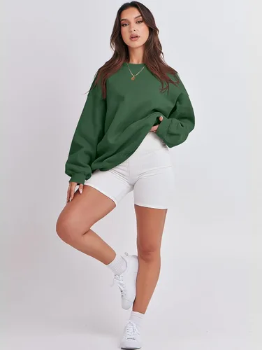 Miniatura 4 de ANRABESS Sudadera de manga larga para mujer, casual, cuello redondo, ajuste holgado, sudadera con capucha de forro polar para otoño