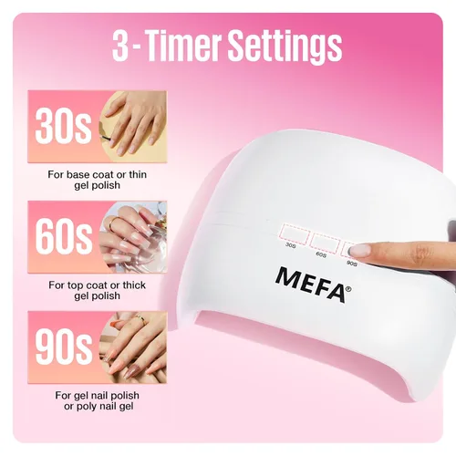 Miniatura 5 de MEFA Lámpara de uñas UV de 72W portátil, luz UV para uñas de gel con 3 temporizadores, secador para esmalte de uñas de gel de curado rápido, 21
