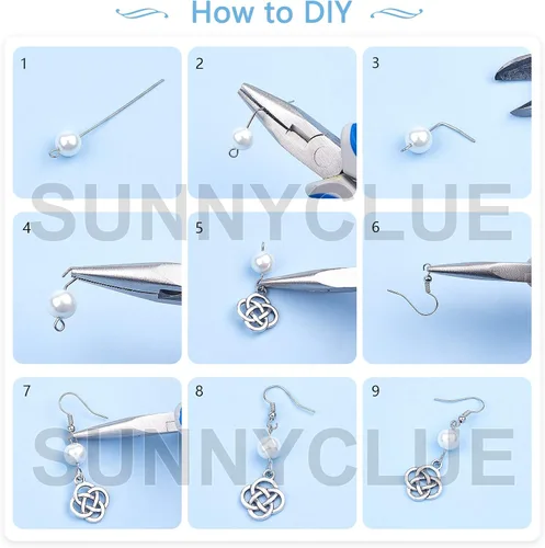 Miniatura 4 de SUNNYCLUE 1 caja de 8 pares de aretes de nudo celta de plata antigua, aretes colgantes de perlas, kit de inicio de fabricación de joyas