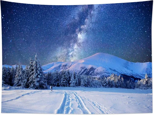 Miniatura 2 de HVEST Tapiz de cielo estrellado, nieve, montaña, para colgar en la pared, bosque de pinos, tapices para dormitorio, sala de estar, decoración