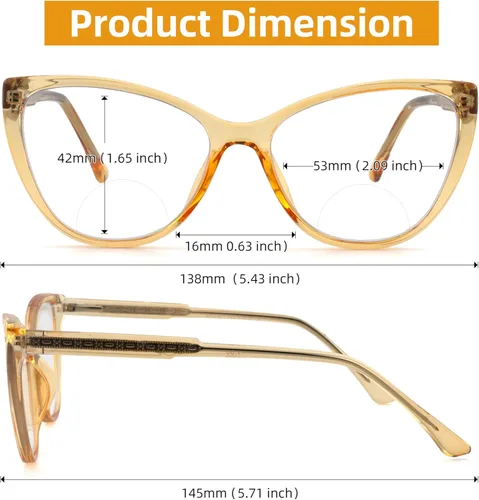 Miniatura 3 de Cateye - Lentes de lectura bifocales para mujeres y hombres, Funky bifocales para mujer, lectores, parte superior transparente, bloqueo de luz azul