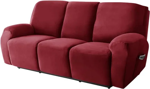Miniatura 17 de Funda elástica para sofá reclinable, fundas de terciopelo para sillas reclinables de 3 cojines, 8 piezas, fundas protectoras para muebles