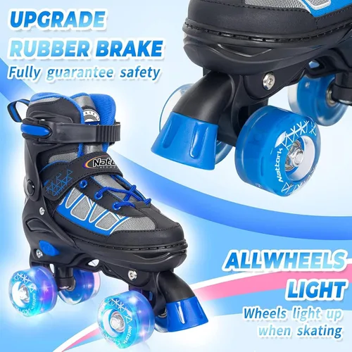 Miniatura 2 de Nattork Patines de ruedas para niños y niñas, 4 tamaños ajustables con ruedas iluminadas para niños principiantes para interiores y exteriores Azul