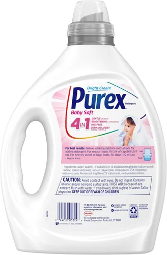 Miniatura 5 de Detergente líquido para ropa de bebé Purex, ultra concentrado, 82.5 fl oz, 165 lavados, hipoalergénico, sin colorantes, suave para la piel