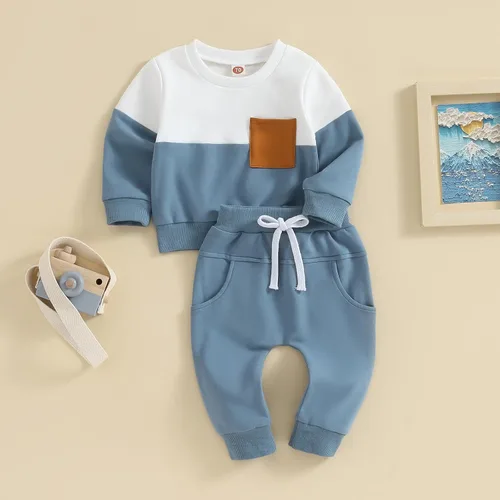 Miniatura 60 de Conjunto de sudadera de manga larga con cuello redondo y pantalones deportivos para bebés, ropa de invierno para bebé