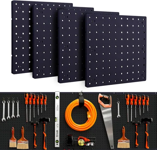 4 piezas de tablero de clavijas, tablero de clavijas negro para montaje en pared, tablero de clavijas de ABS para sala de manualidades, garaje,