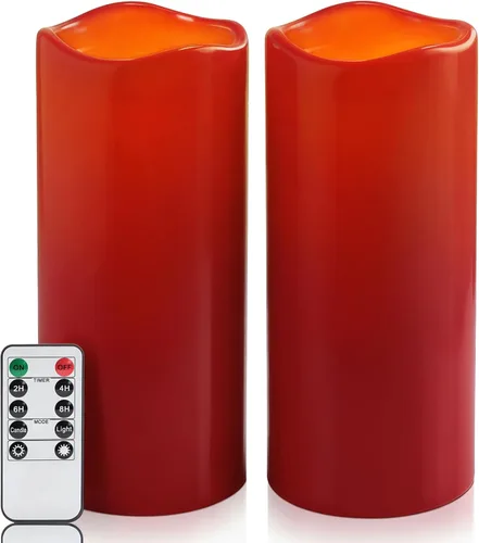 Miniatura 14 de Homemory Velas grandes impermeables sin llama de 6" x 4" para exteriores con control remoto y temporizador, velas LED parpadeantes que funcionan