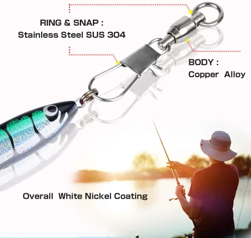 Miniatura 5 de AMYSPORTS - Giras de pesca con broche de enganche de seguridad, rodamientos de bolas, broches giratorios de pesca, aparejos de pesca para agua