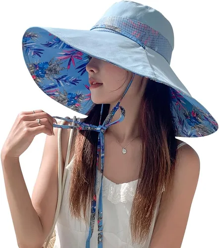 Miniatura 14 de Sombreros de sol de ala extra ancha de 6 pulgadas con protección UV UPF 50+ y correa para sombrero de playa para mujer