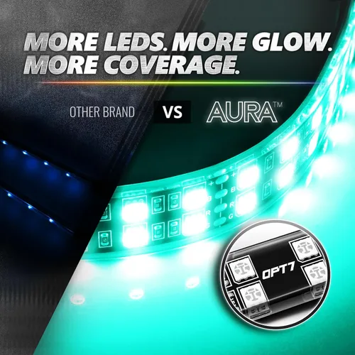 Miniatura 4 de OPT7 Aura Pro 4 piezas Tiras de luz LED dobles para interior de auto con APP y control remoto, modo multicolor, kit de iluminación de acento de neón
