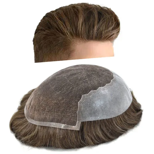 Miniatura 146 de Toupee - Sistemas de reemplazo de cabello para hombre, encaje frontal suizo, nudo blanqueado, pieza de cabello humano natural 1# negro azabache, 8 x