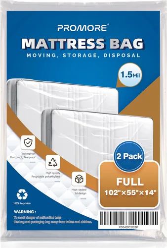 Miniatura 21 de Bolsa de colchón de plástico para mudanza o almacenamiento, tamaño individual/individual XL (1.5 mil), fundas protectoras de colchón impermeables