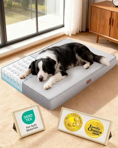 Miniatura 21 de OhGeni Cama ortopédica impermeable para perros pequeños, funda extraíble lavable a máquina en tela fácil de limpiar, espuma de alta densidad y asa