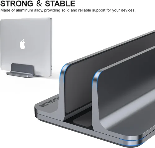 Miniatura 4 de YICOSUN Soporte vertical de aluminio para laptop para escritorio, base de ancho ajustable para MacBook, Surface, Samsung, HP, Dell de hasta 17.3 Gris