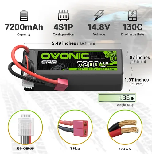 Miniatura 2 de OVONIC 4S LiPo Batería 7200mAh 14.8V 130C RC Batería con Dean-Estilo T Conector