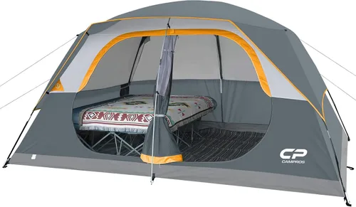 CAMPROS CP Upgraded 6/8 Person Camping Tents, Waterproof Windproof Family Tent with Larger Mesh Windows & Door, Double Layer, Easy Set Up, gris