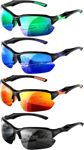 Paquete de 4 lentes de sol deportivos polarizados para mujeres y hombres, protección UV, para correr, ciclismo, pesca, al aire libre