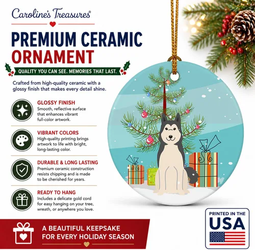 Miniatura 3 de Caroline's Treasures Adorno de cerámica para árbol de Navidad, Laika Spitz de Siberia Occidental, decoración colgante para árbol de Navidad