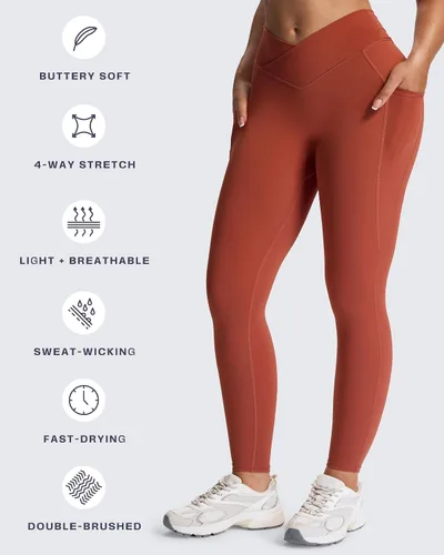 Miniatura 85 de Aoxjox Trinity - Pantalones de yoga de cintura alta con bolsillos para mujer, control de abdomen, cintura cruzada, leggings de entrenamiento suaves