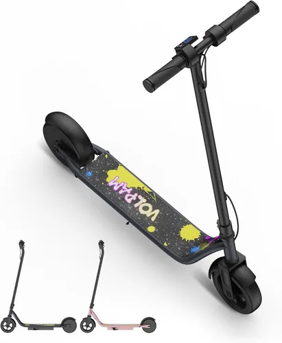 VOLPAM Scooter eléctrico para niños de 8 a 12 años, neumáticos sólidos de 6.5 pulgadas, motor de 250 W con 3 velocidades de hasta 9 MPH, arranque