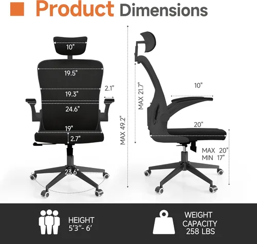 Miniatura 2 de Monhey Silla de oficina negra, silla de oficina ergonómica, silla de escritorio de oficina en casa para personas grandes y altas, silla de 02all