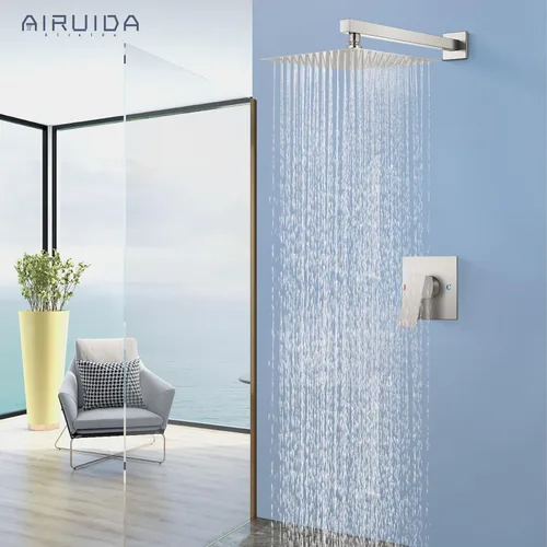 Miniatura 3 de Airuida Juego de grifo de ducha para baño, sistema de ducha de lluvia de acero inoxidable SUS304, mango único con roscas macho, válvula de Níquel
