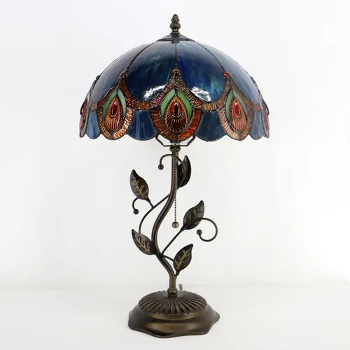 Miniatura 6 de Lámpara de mesa Tiffany, lámpara de escritorio estilo vidrio manchado, 12X12X19 Pulgadas, luz de lectura de mesita, base de hoja de metal